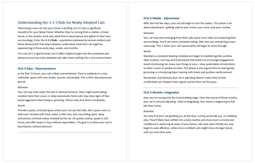 3-3-3 Rule for Adopting Cats