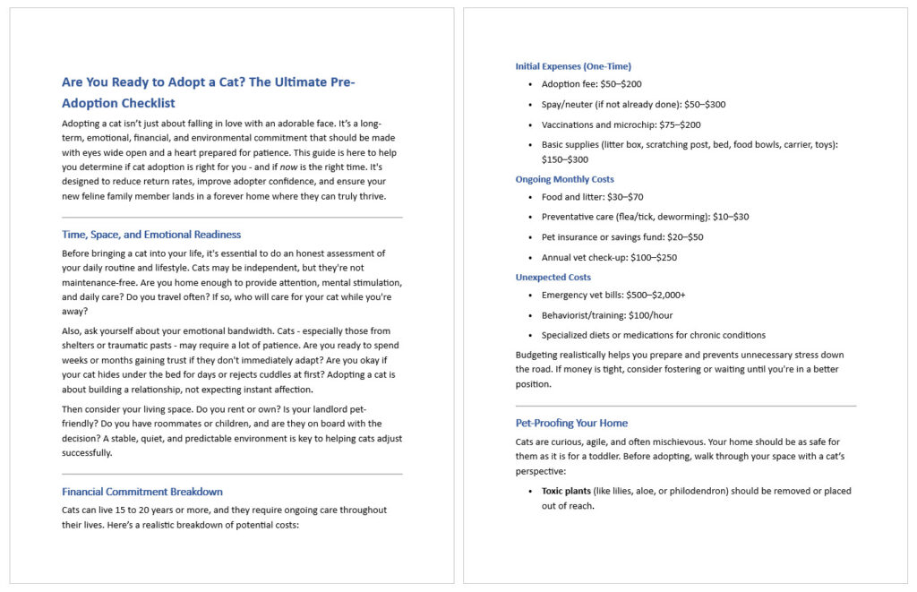 The Cat Pre-Adoption Checklist